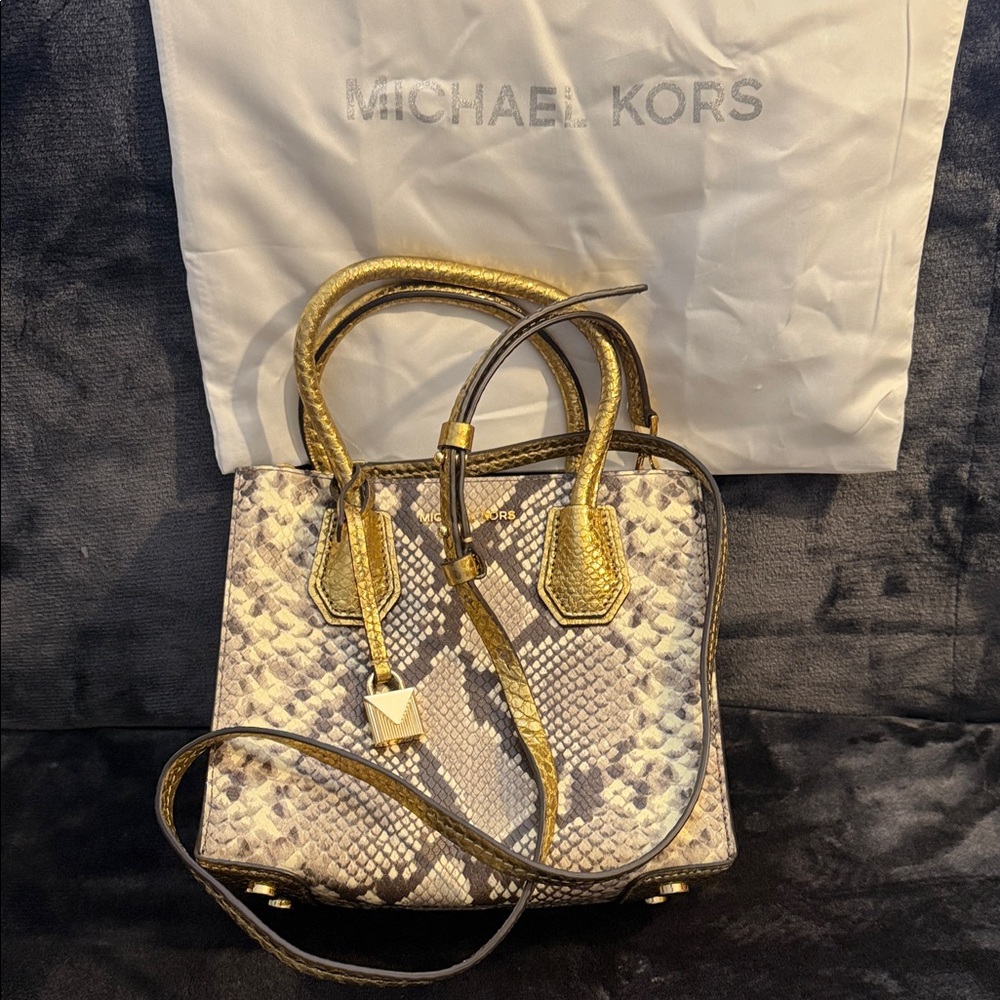 Michael Kors Gold & Snakeskin Small Satchel